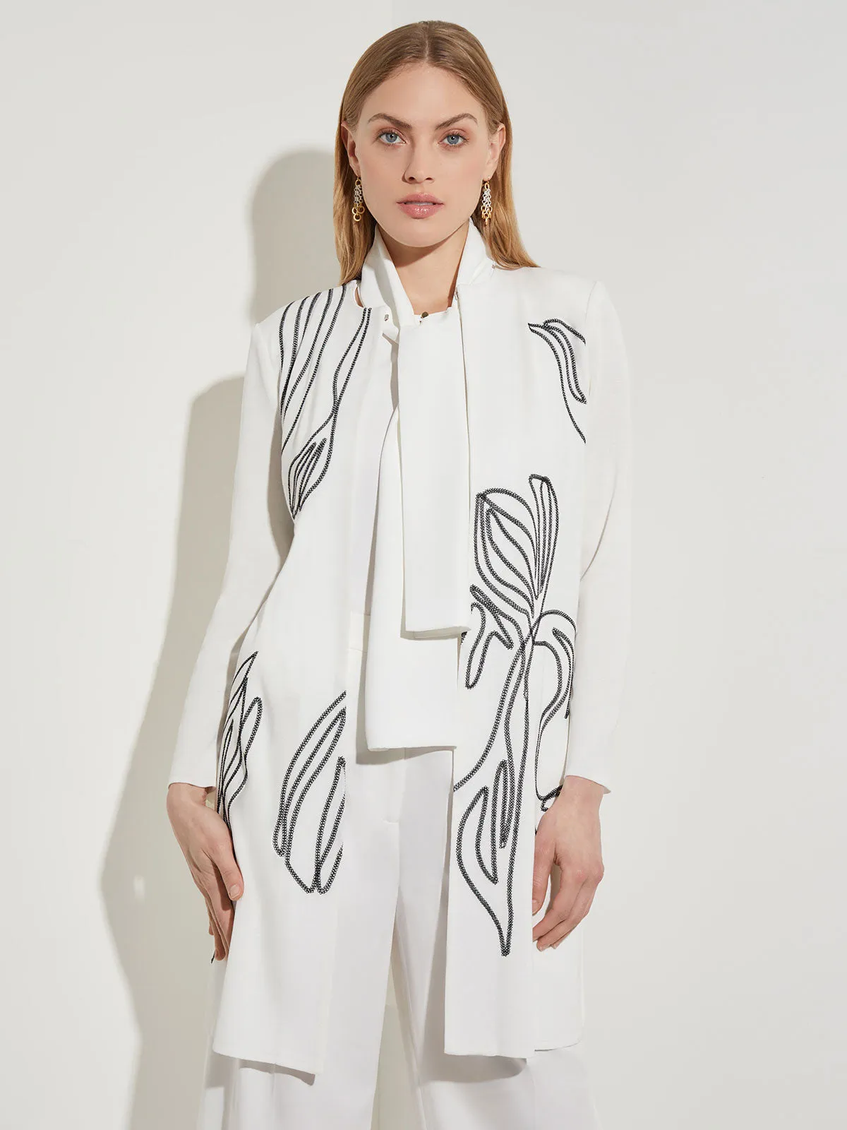 Abstract Embroidery Jewel Neck Jacket