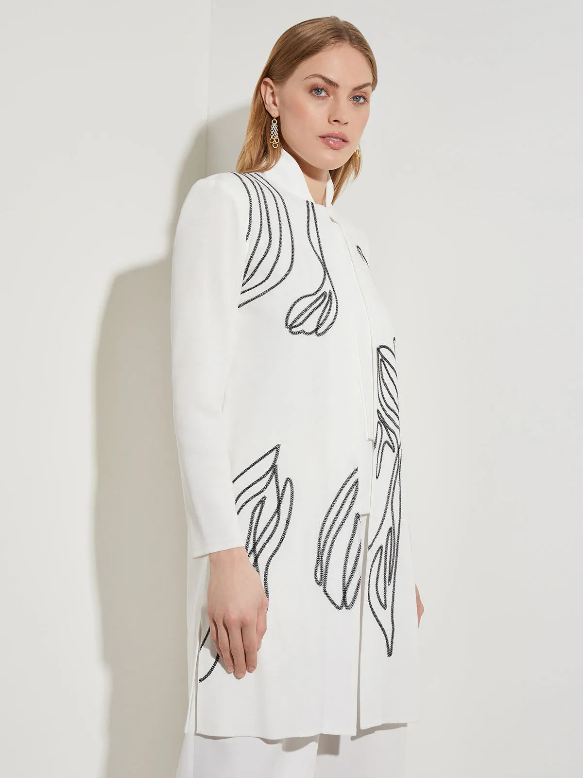 Abstract Embroidery Jewel Neck Jacket