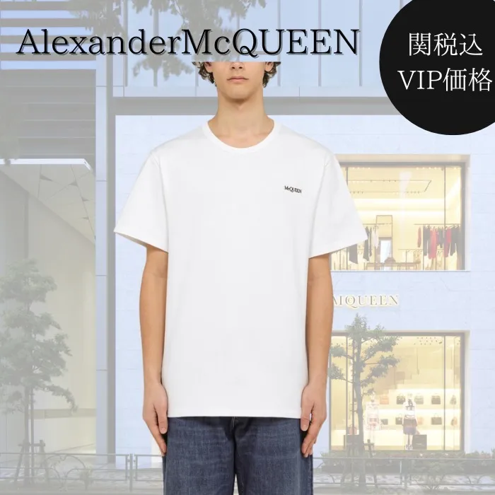 alexander mcqueen  |Crew Neck Street Style Plain Cotton Short Sleeves Logo