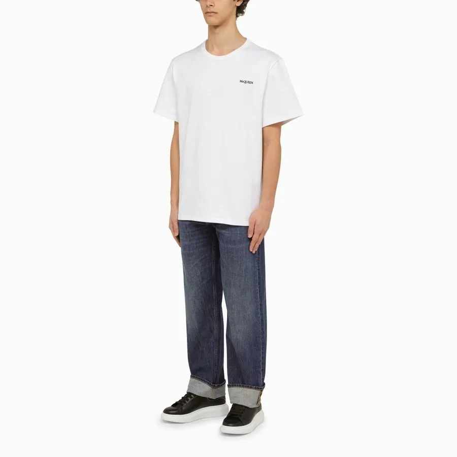 alexander mcqueen  |Crew Neck Street Style Plain Cotton Short Sleeves Logo