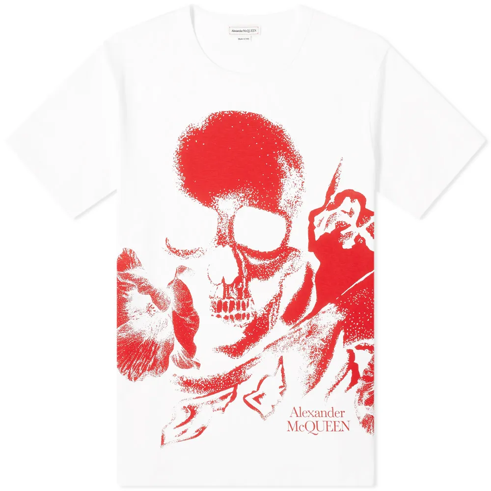 Alexander McQueen Large Skull Print T-ShirtWhite & Red