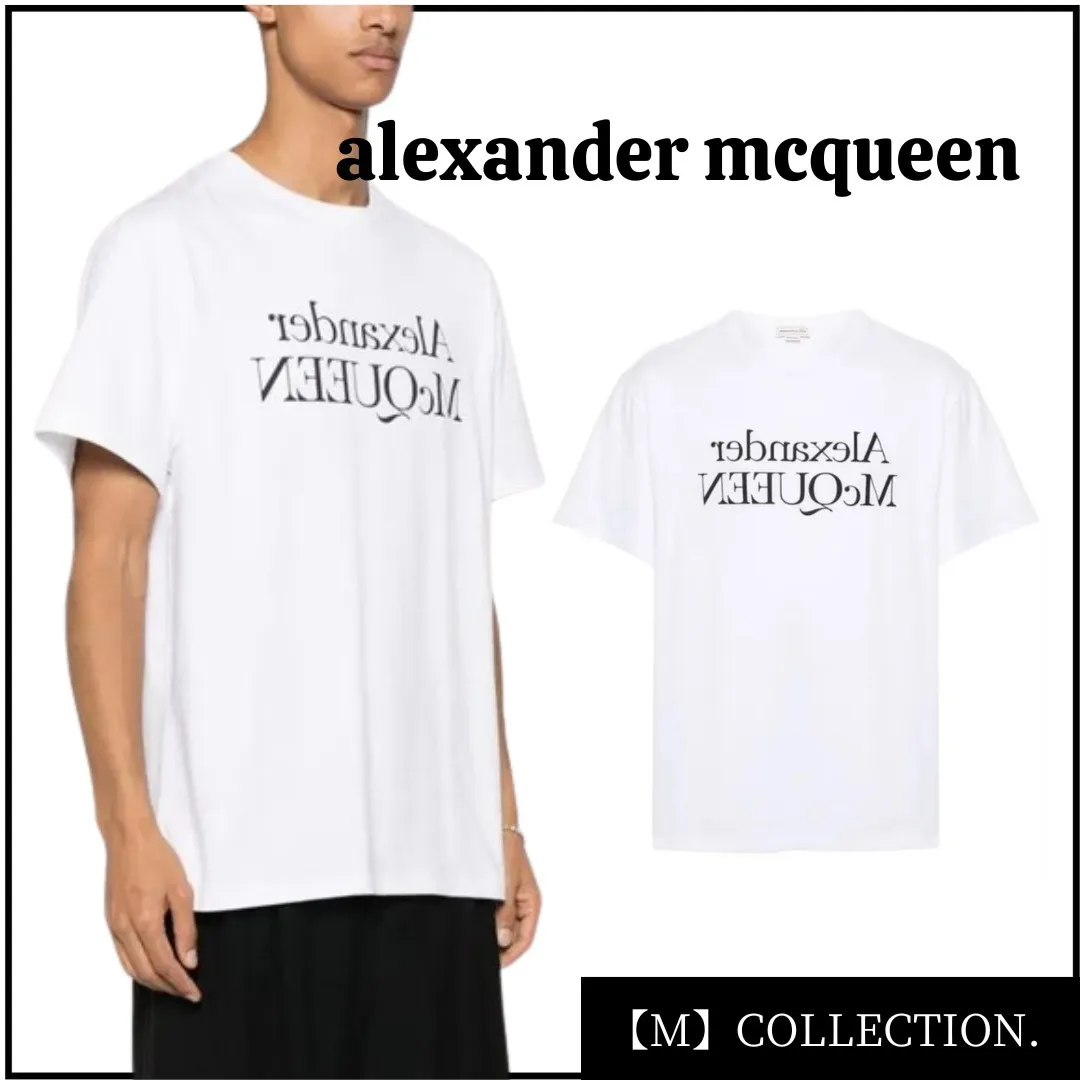 alexander mcqueen  |Unisex Street Style U-Neck Plain Cotton Short Sleeves Logo