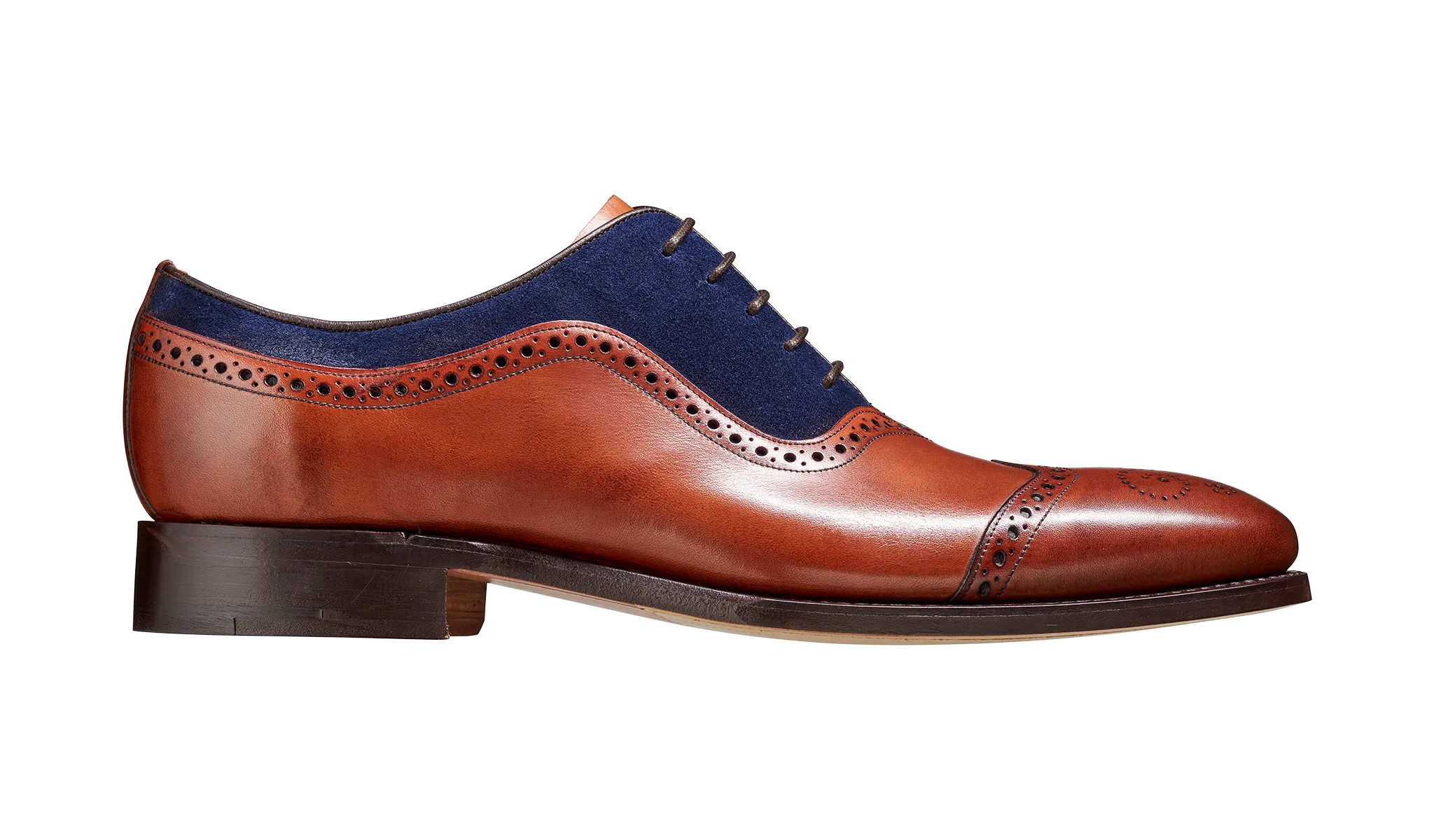 Barker Nicholas Elegant Brogued Oxford Shoe - Antique Rosewood / Navy Suede