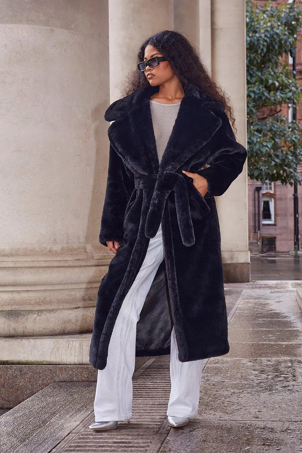 Belted Faux Fur Coat