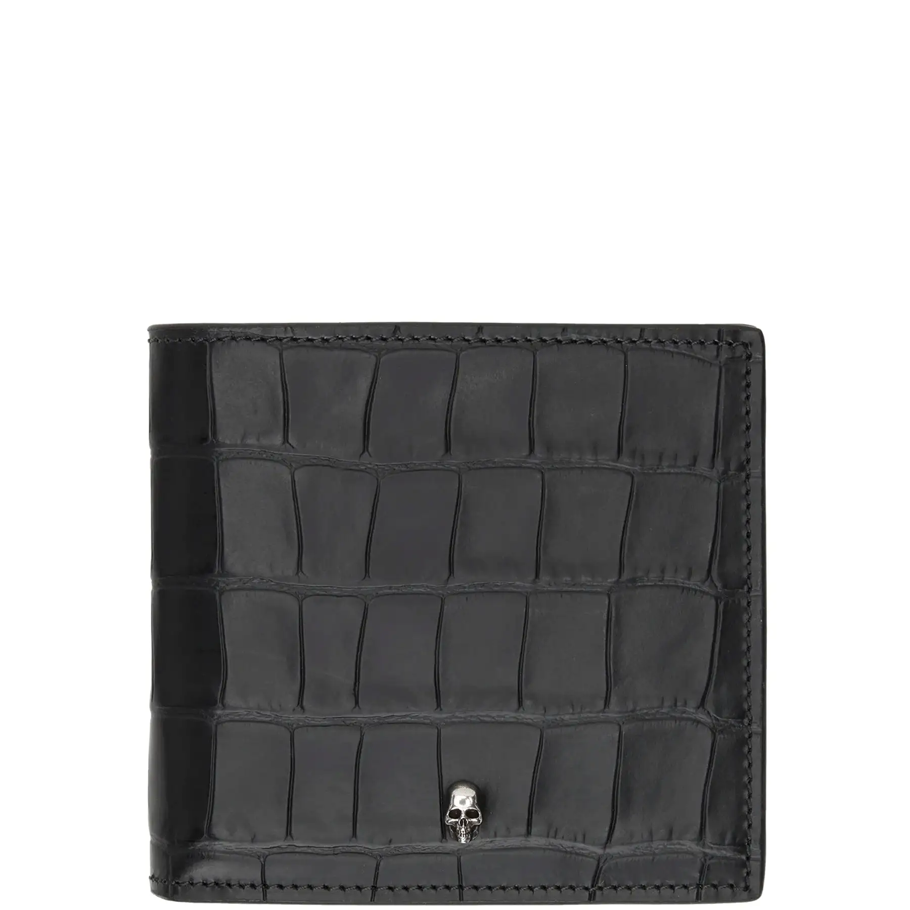 Bi Fold Croc Wallet with Coin Pocket, Black