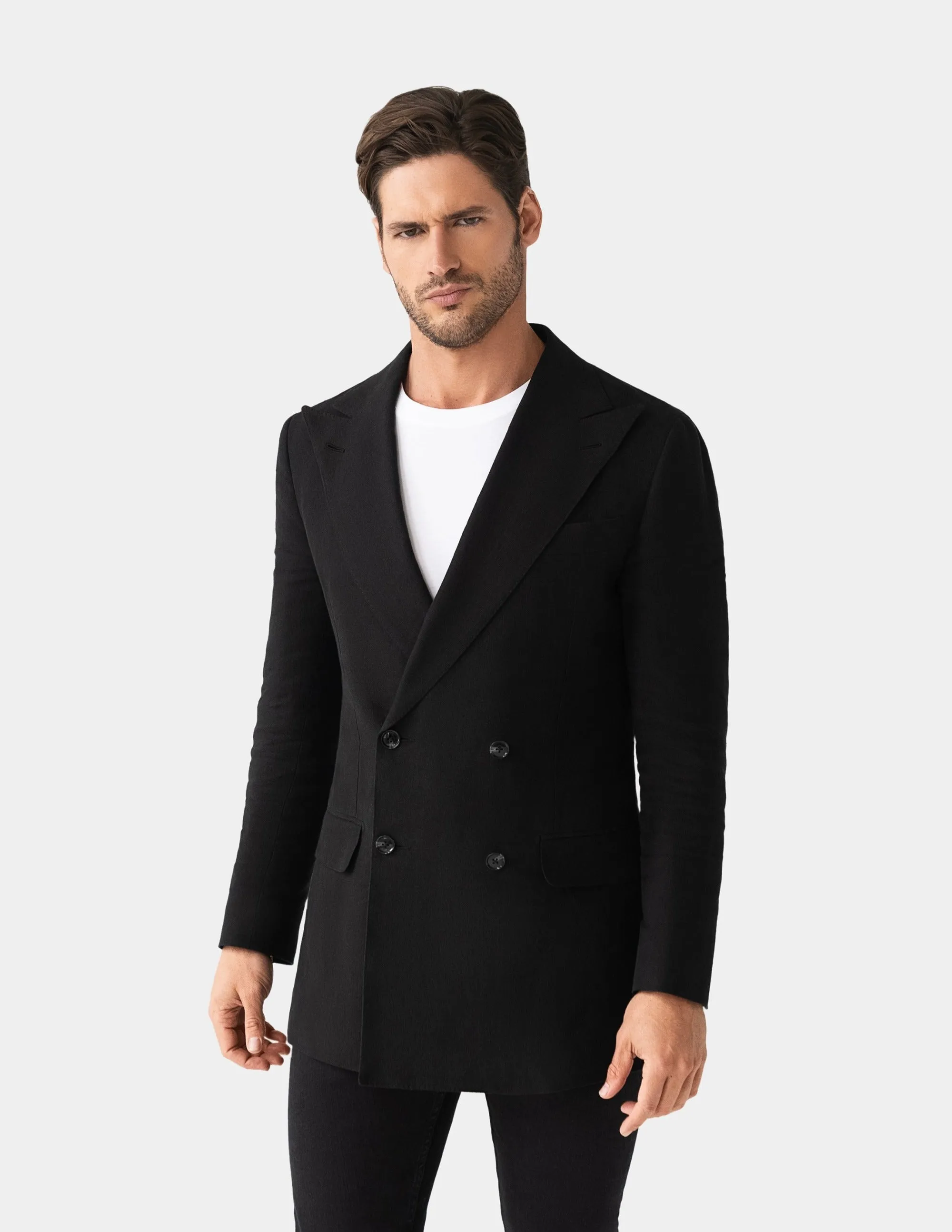 Black Linen Double Breasted Jacket