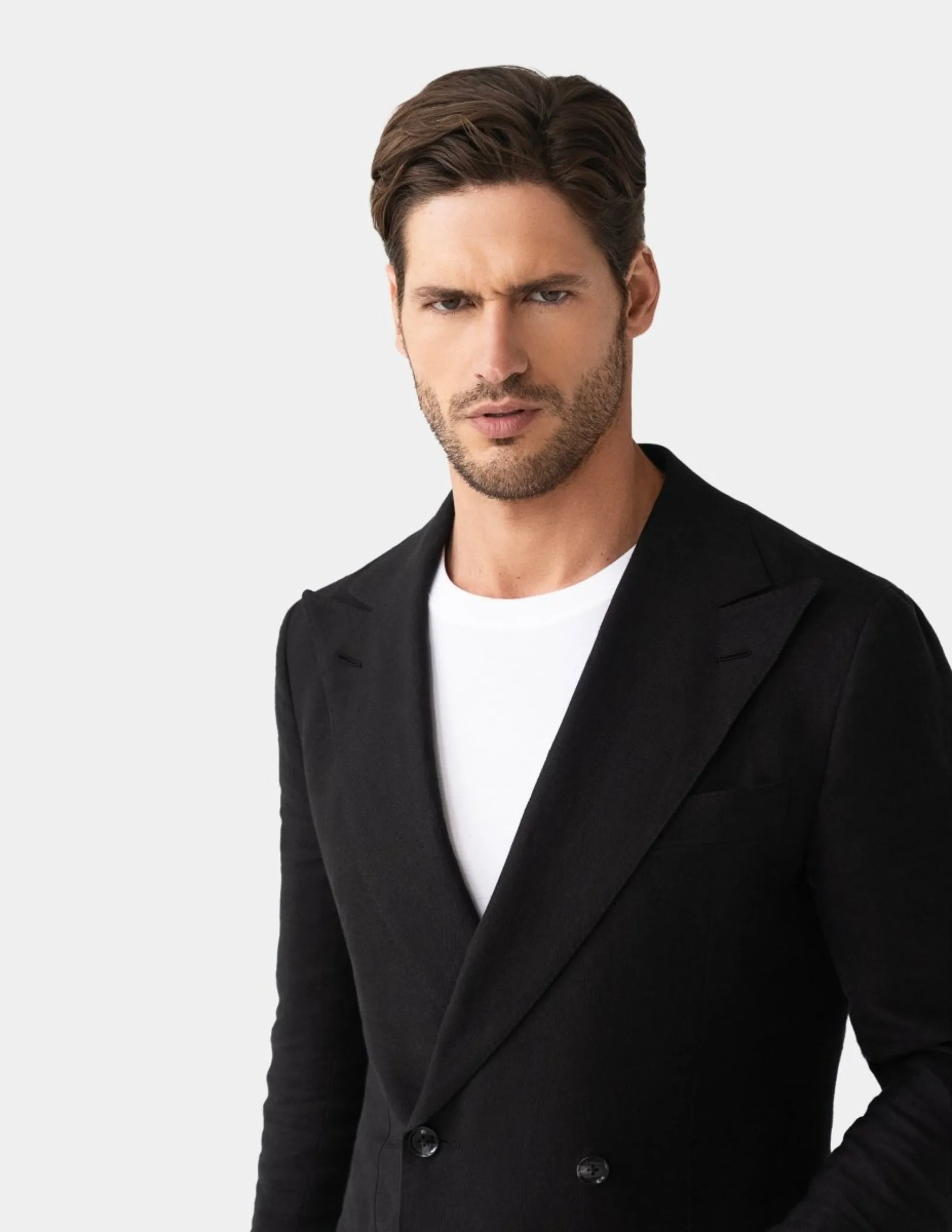 Black Linen Double Breasted Jacket