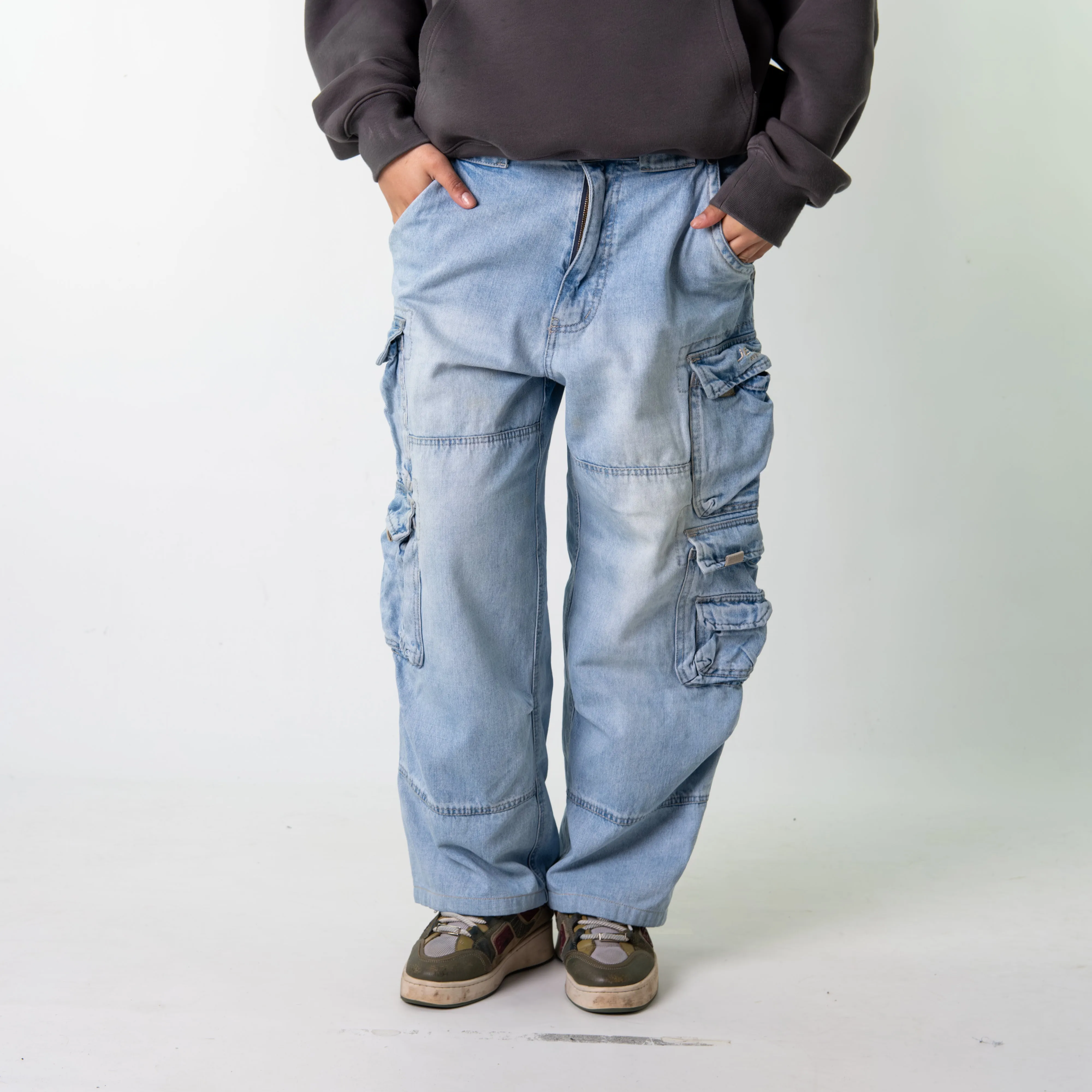 Blue Denim 90s Baggy Hip Hop Jet Lag Cargo Skater Trousers Pants Jeans (34x27)