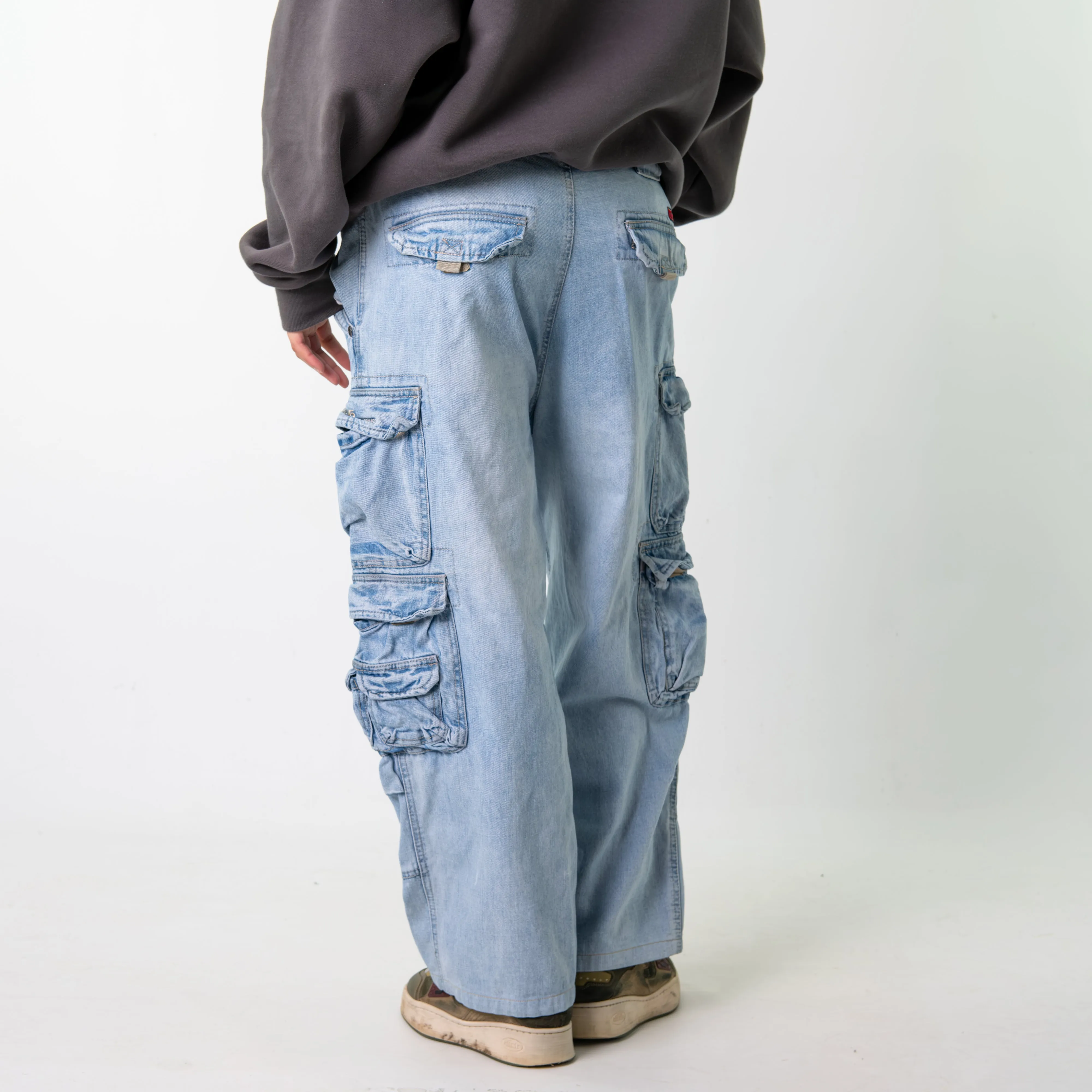 Blue Denim 90s Baggy Hip Hop Jet Lag Cargo Skater Trousers Pants Jeans (34x27)