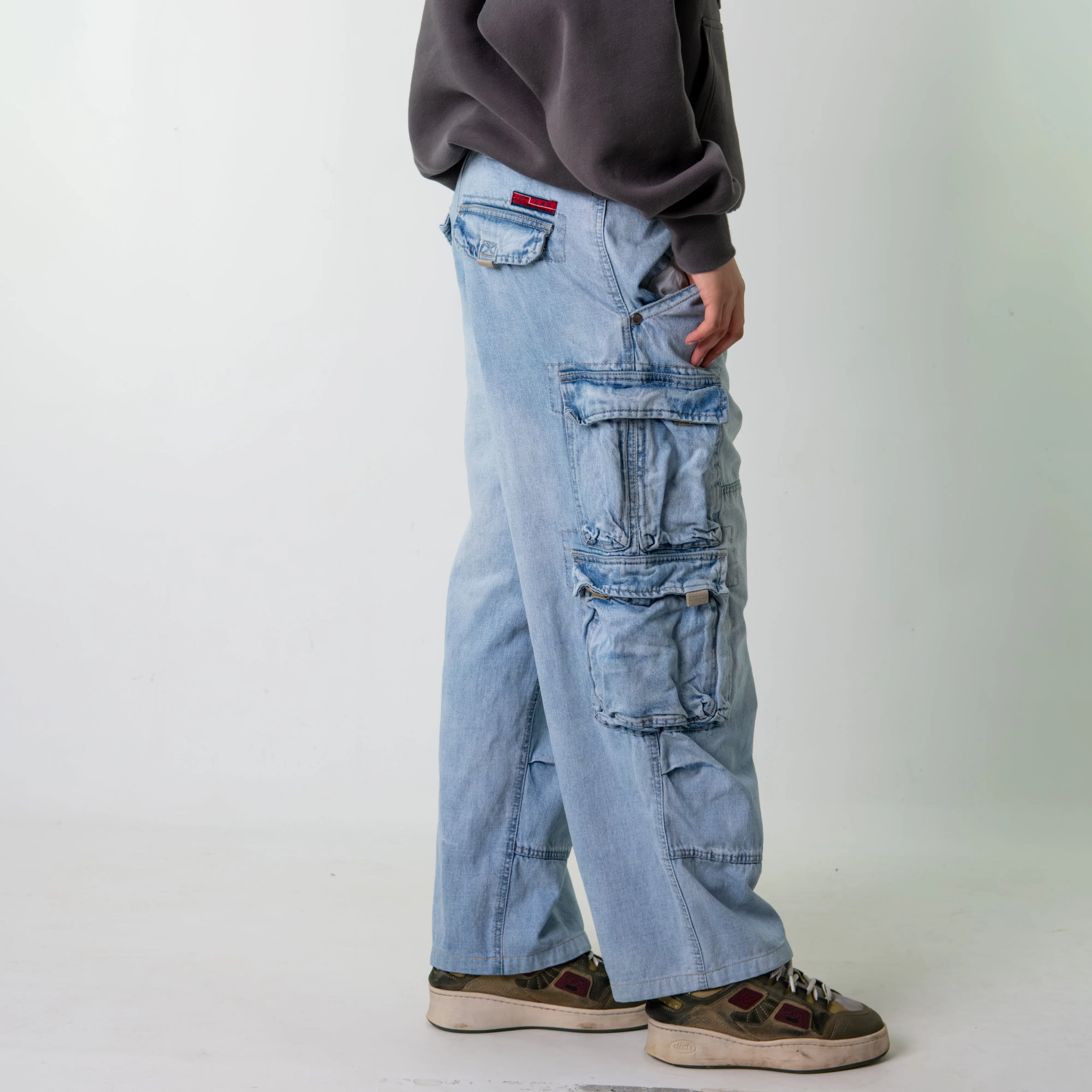 Blue Denim 90s Baggy Hip Hop Jet Lag Cargo Skater Trousers Pants Jeans (34x27)