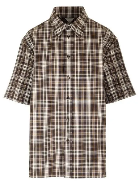 BOTTEGA VENETA  |Glen Patterns Cotton Short Sleeves Logo Shirts & Blouses