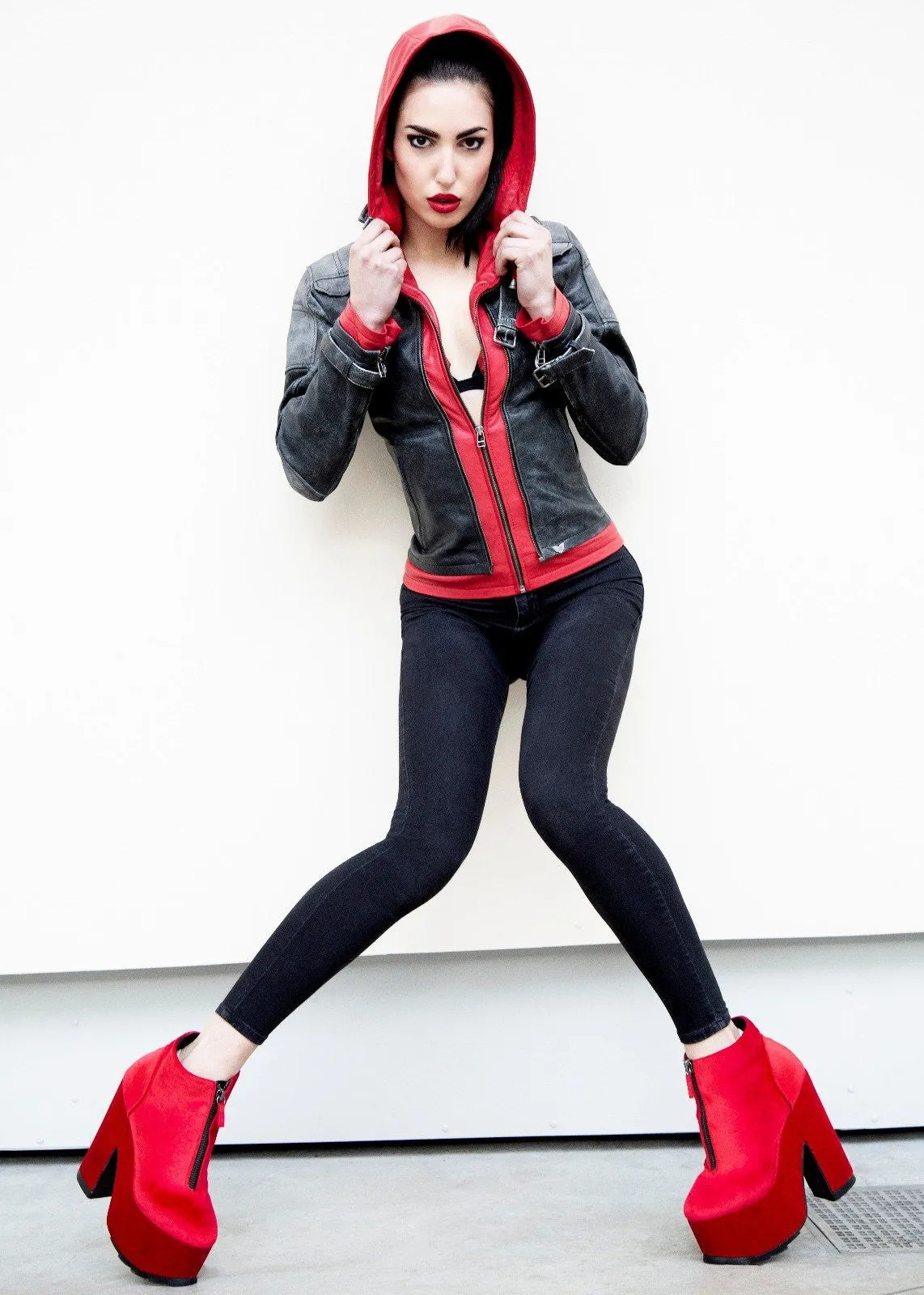 Buy Women's Arkham Knight Red Hood Leather Jacket | LucaJackets