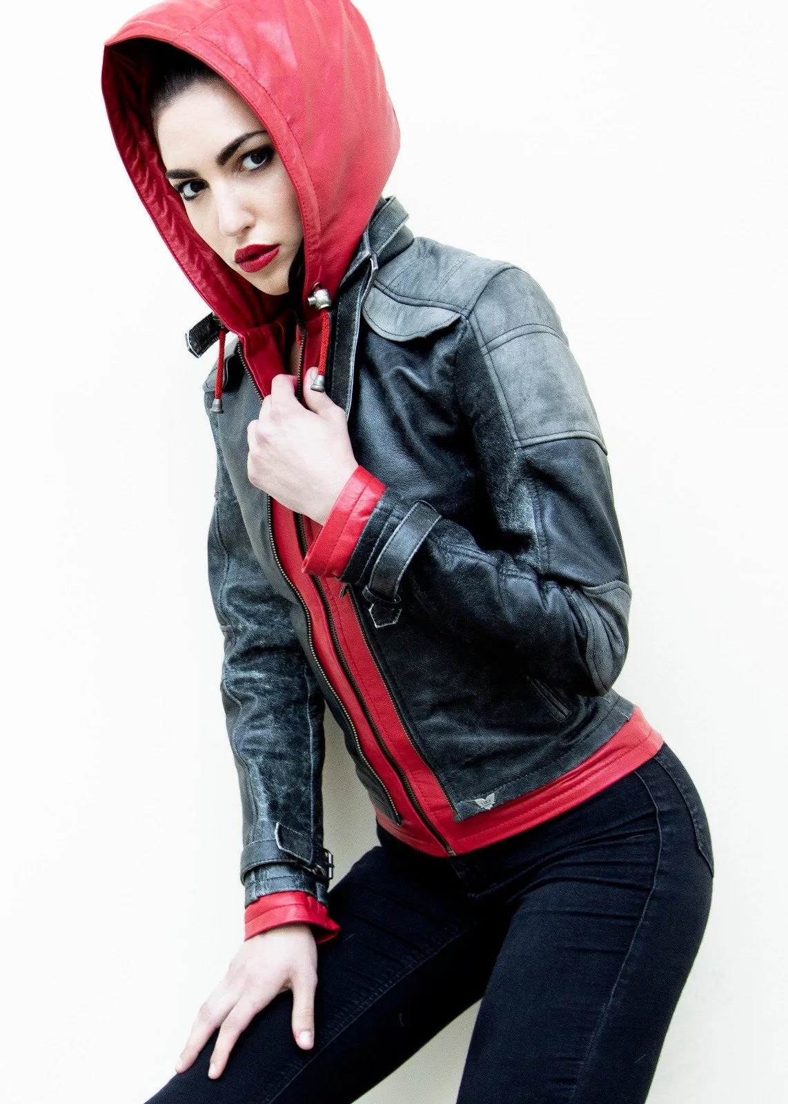 Buy Women's Arkham Knight Red Hood Leather Jacket | LucaJackets