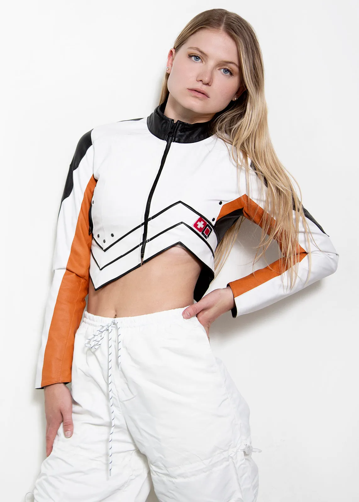 Buy Womens Overwatch Mercy Crop Top Leather Jacket | LucaJackets