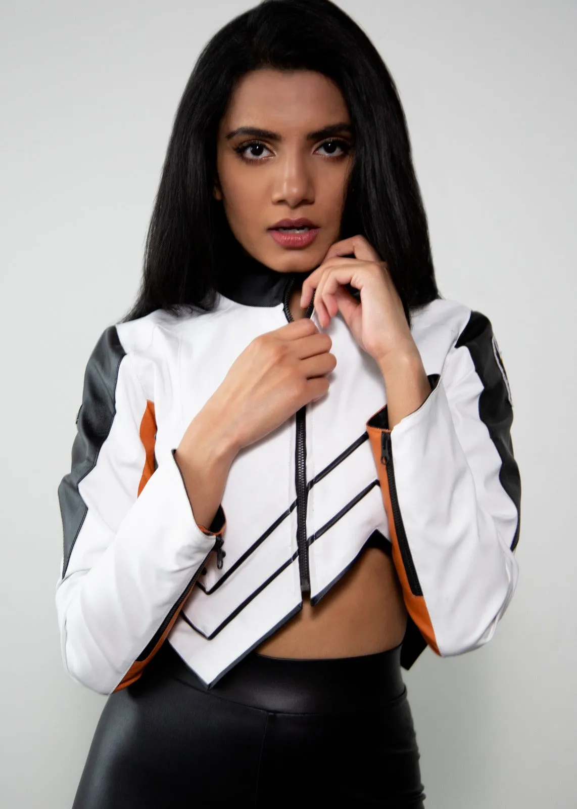 Buy Womens Overwatch Mercy Crop Top Leather Jacket | LucaJackets