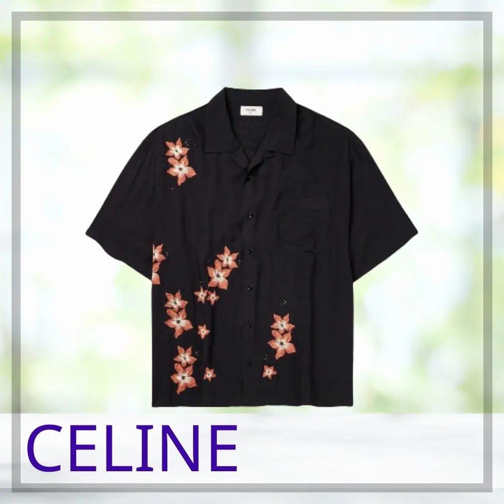 CELINE  |Flower Patterns Short Sleeves Logo Luxury Shirts