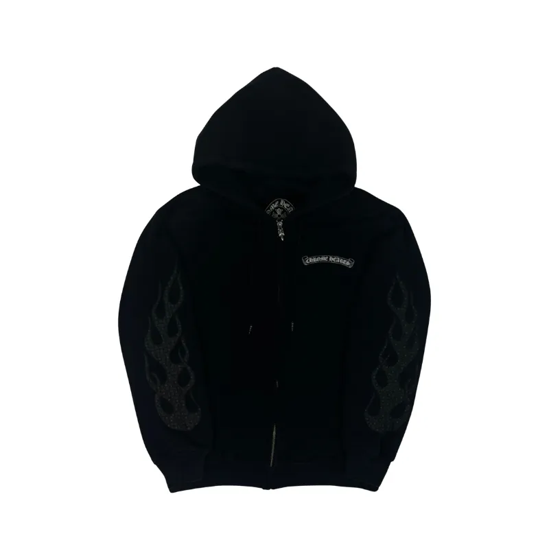 Chrome Hearts Black Thermal Flame Cross Logo Zip Up Hoodie