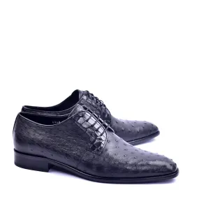 Corrente C01502 6348 Men's Shoes Black Genuine Ostrich Lace up Derby Oxfords (CRT1319)