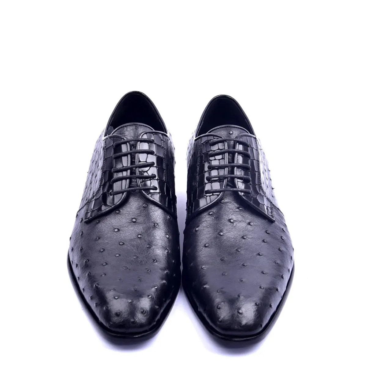 Corrente C01502 6348 Men's Shoes Black Genuine Ostrich Lace up Derby Oxfords (CRT1319)