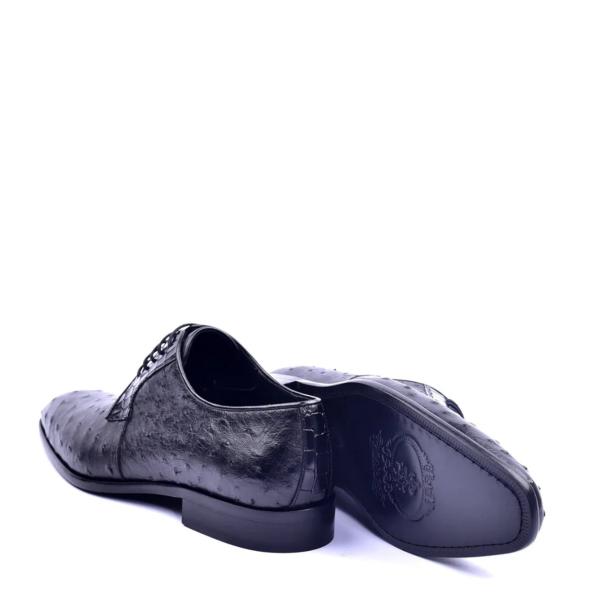 Corrente C01502 6348 Men's Shoes Black Genuine Ostrich Lace up Derby Oxfords (CRT1319)