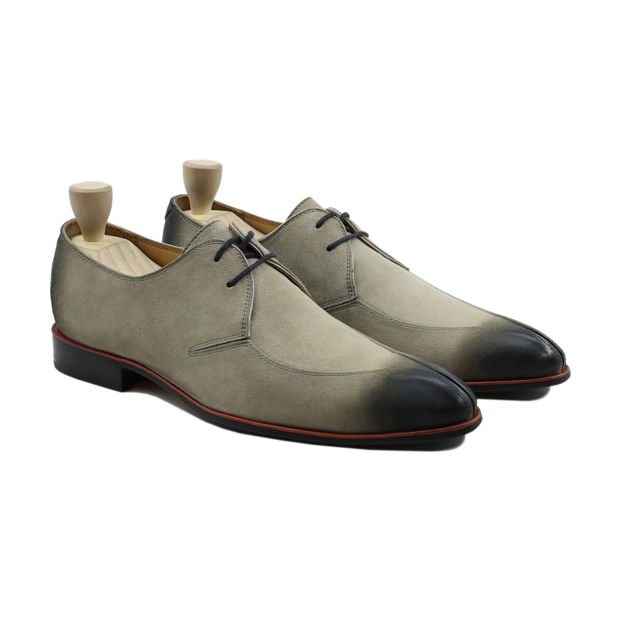 Crum - Men's Grey Kid Suede Derby Shoe