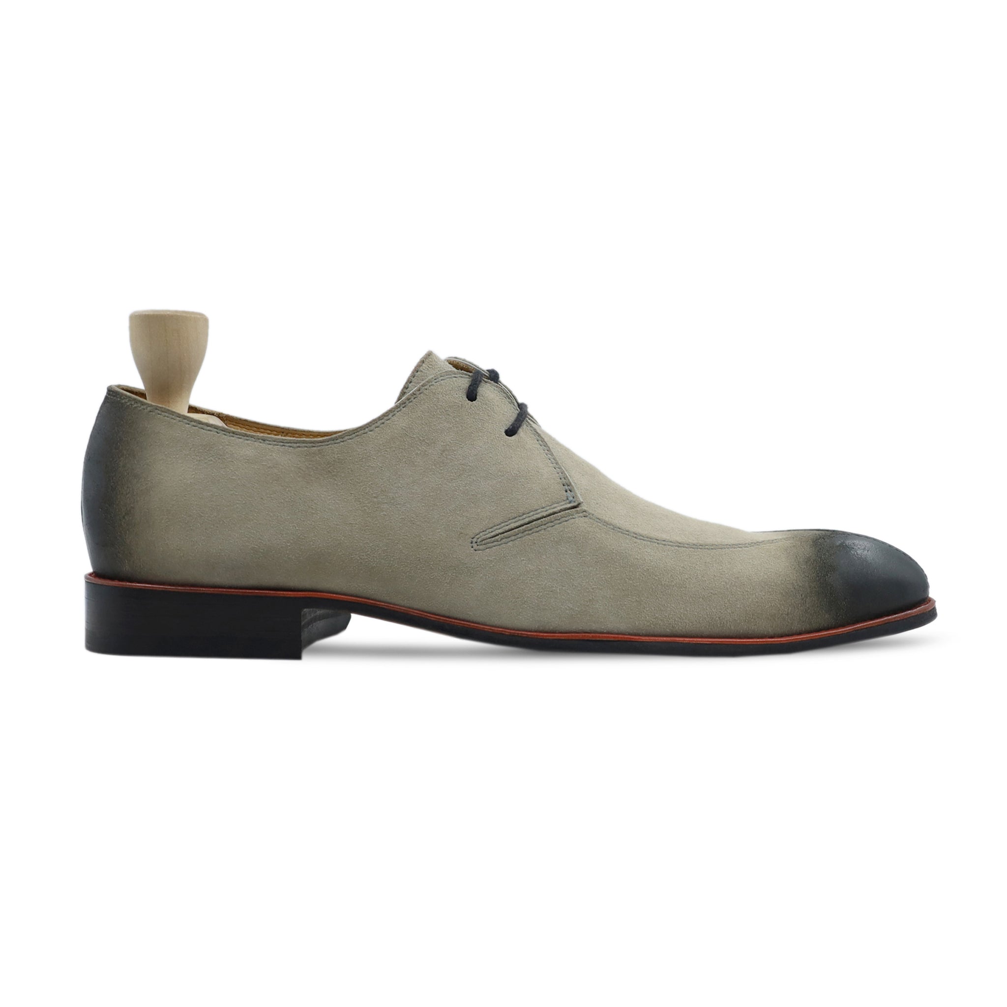 Crum - Men's Grey Kid Suede Derby Shoe