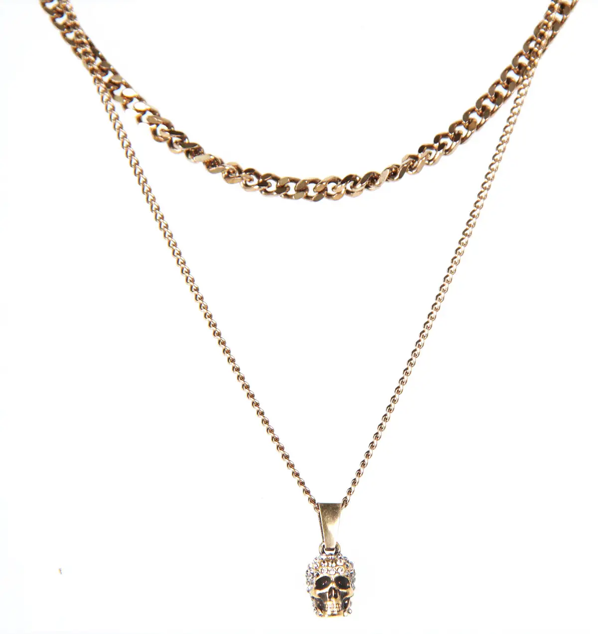 Double Chain Pave Necklace, Gold