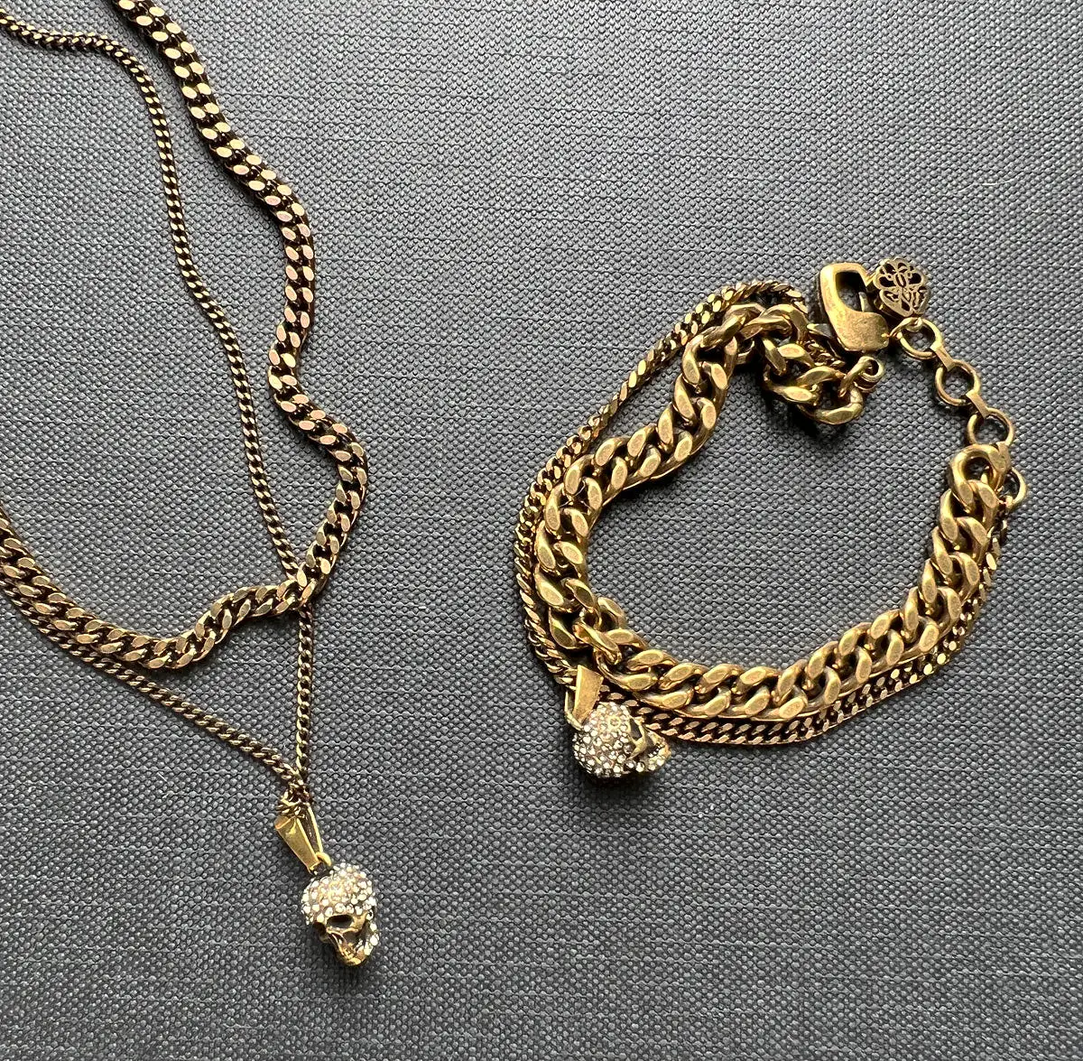 Double Chain Pave Necklace, Gold