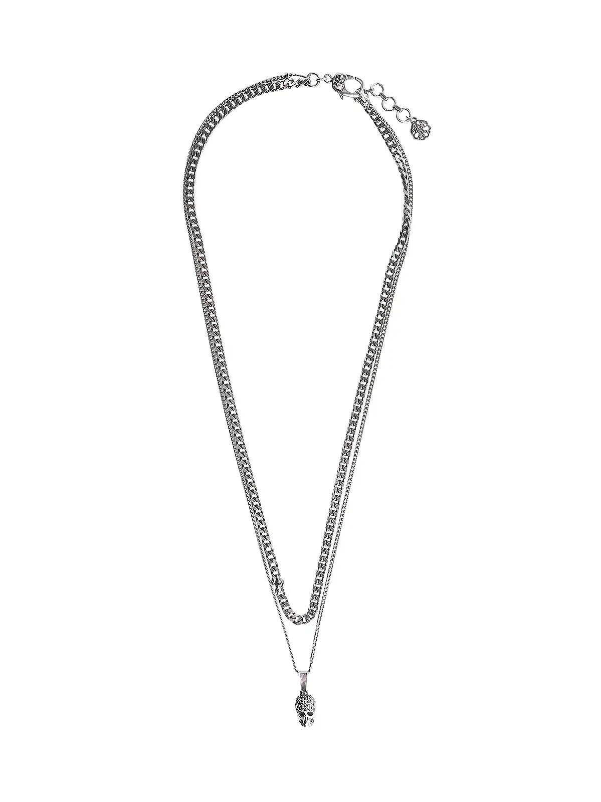 Double Chain Pave Necklace, Gunmetal