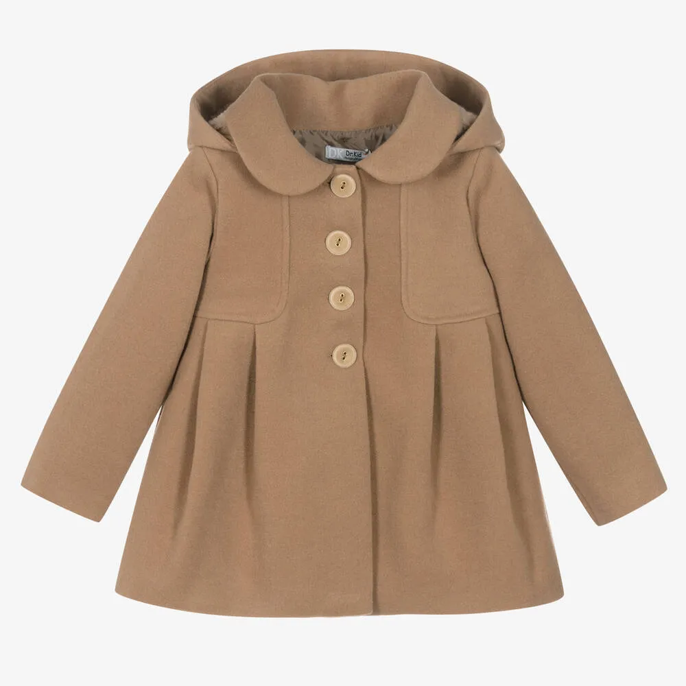 Girls Beige Hooded Coat