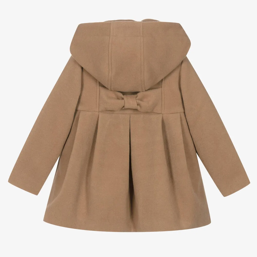 Girls Beige Hooded Coat