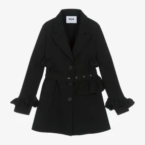 Girls Black Ruffle Coat