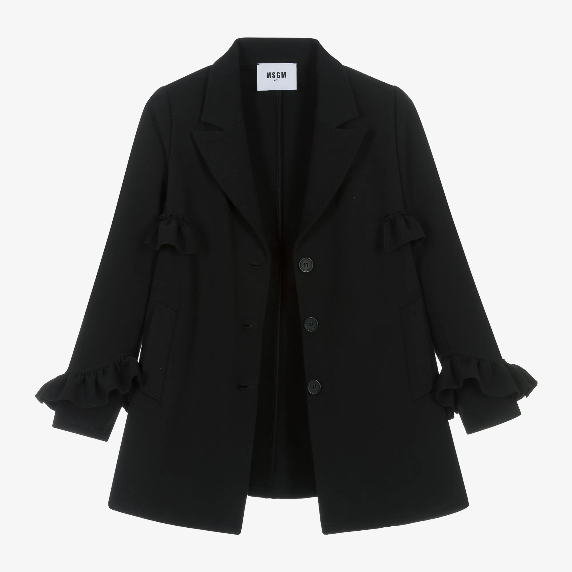 Girls Black Ruffle Coat