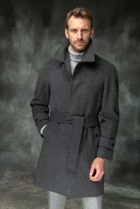 Grey raglan coat in Loro Piana wool – Made in Italy