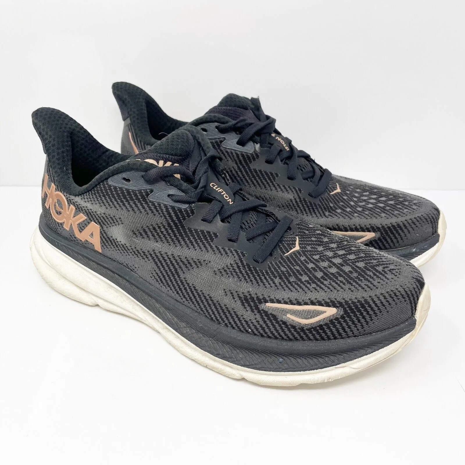 Hoka One One Womens Clifton 9 1127896 BRGL Black Running Shoes Sneakers Sz 9.5 B