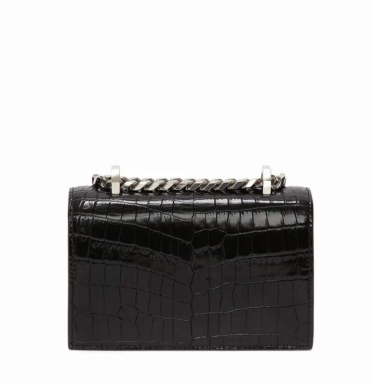 Jewelled Knuckle Satchel Mini, Croc, Black