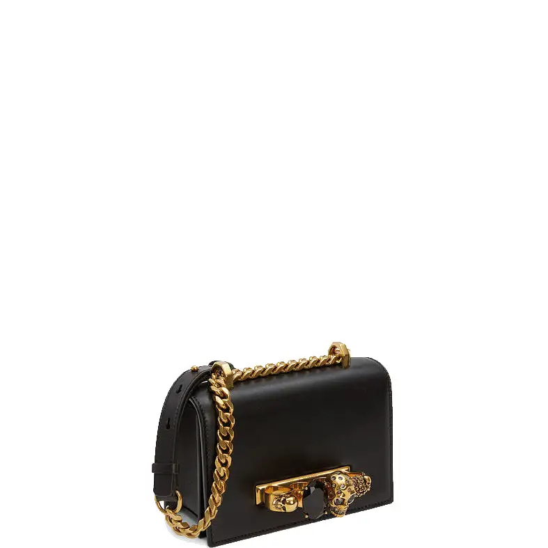 Jewelled Knuckle Satchel Mini Smooth, Black/Gold