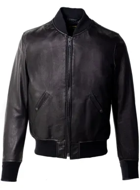 Lightweight Natural Pebble Cowhide Leather Bomber Jacket 237