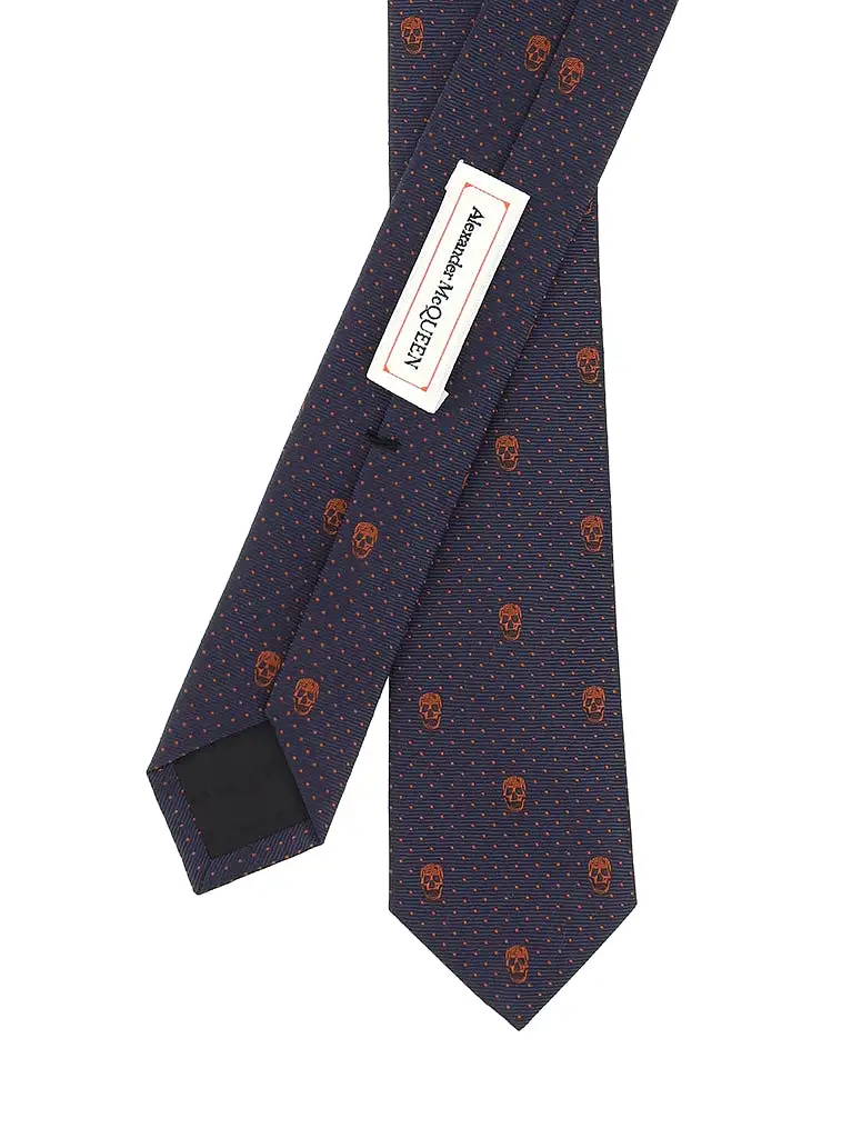 Men's Tie 5cm Skull Dot, Navy/Brown