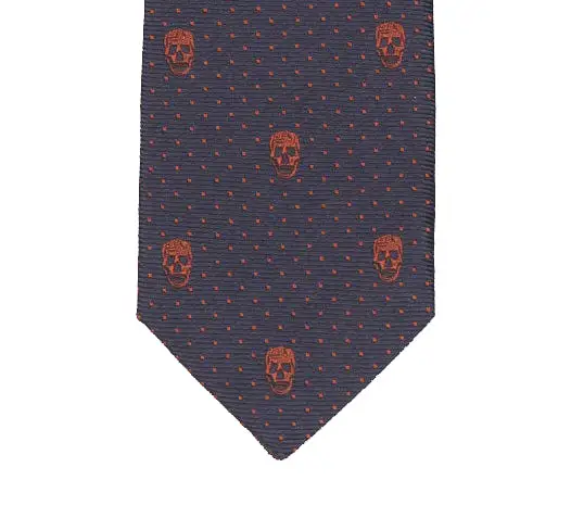 Men's Tie 5cm Skull Dot, Navy/Brown