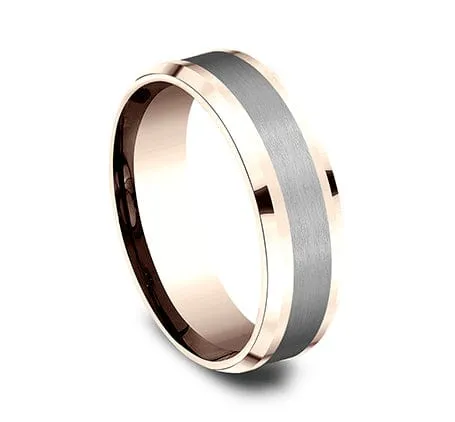 Men's Wedding Band, 7MM 14K Rose Gold and Grey Tantalum