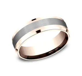 Men's Wedding Band, 7MM 14K Rose Gold and Grey Tantalum