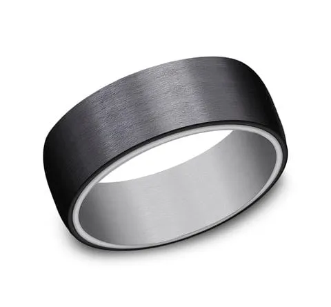 Men's Wedding Band, 8MM Grey Tantalum and Black Titanium Comfort Fit