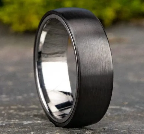 Men's Wedding Band, 8MM Grey Tantalum and Black Titanium Comfort Fit