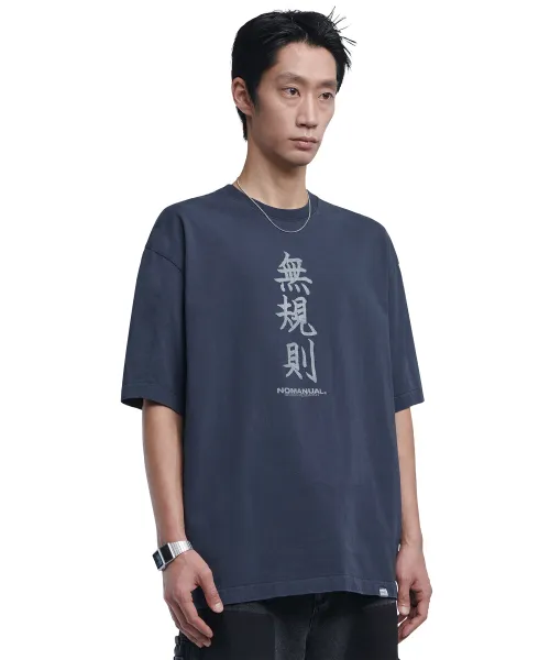 NOMANUAL  |Street Style U-Neck Plain Cotton Short Sleeves Logo T-Shirts