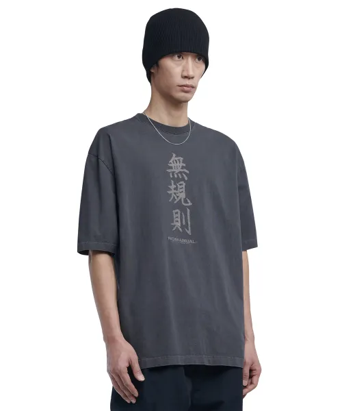 NOMANUAL  |Street Style U-Neck Plain Cotton Short Sleeves Logo T-Shirts