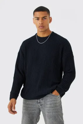 Oversized Ribbed Chenille Crew Neck Sweater