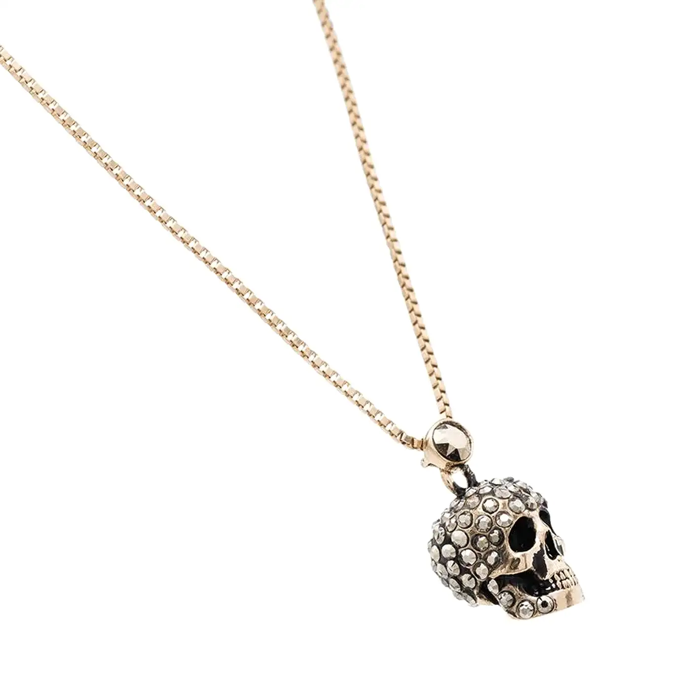 Pave Mini Skull Necklace, Gold