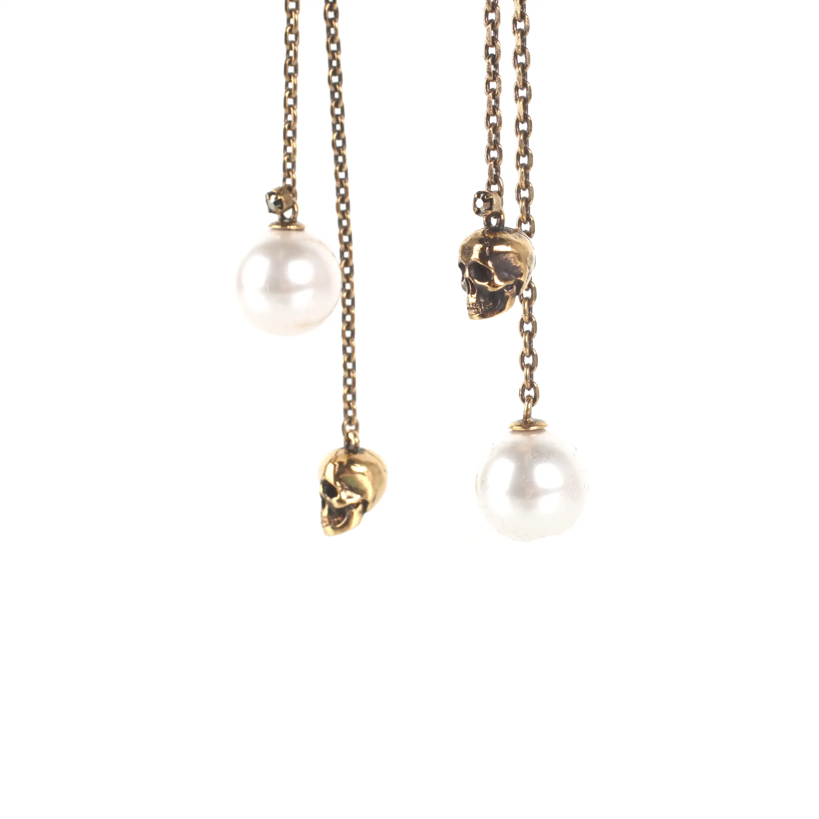 Pearl and Skull Earrings, Gold