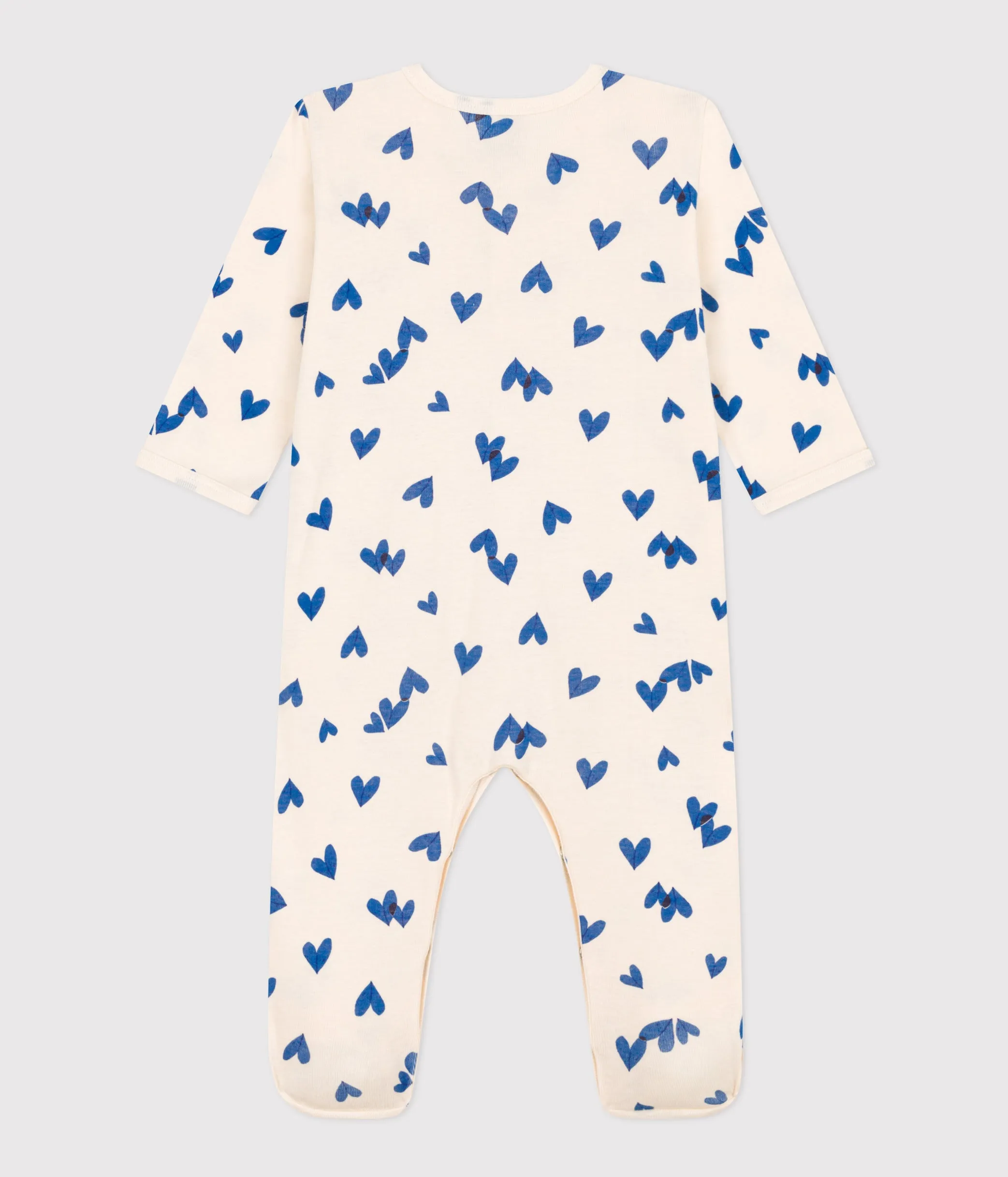 Petit Bateau Baby Girl  Front Snap  Blue Heart Print Footie